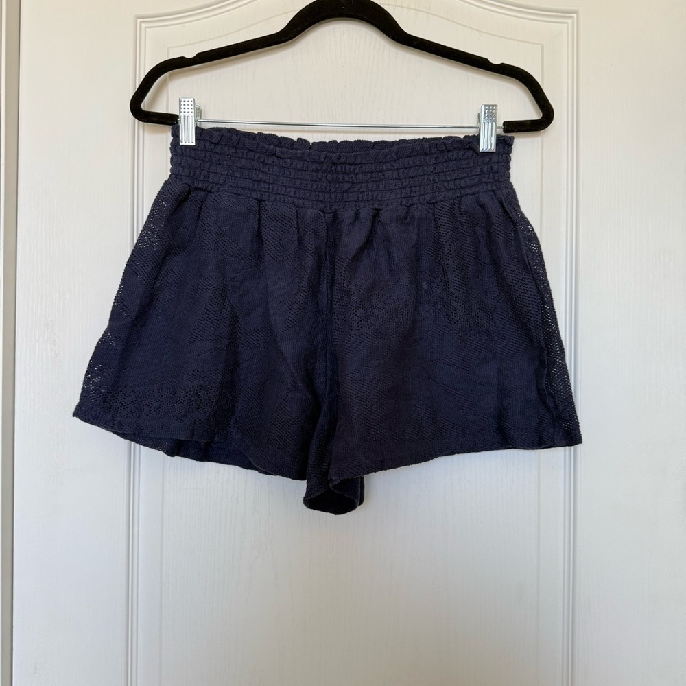 Aerie Lace Beach Shorts Navy Blue Smocked Waistband Sheer Beach Bottoms Coverup